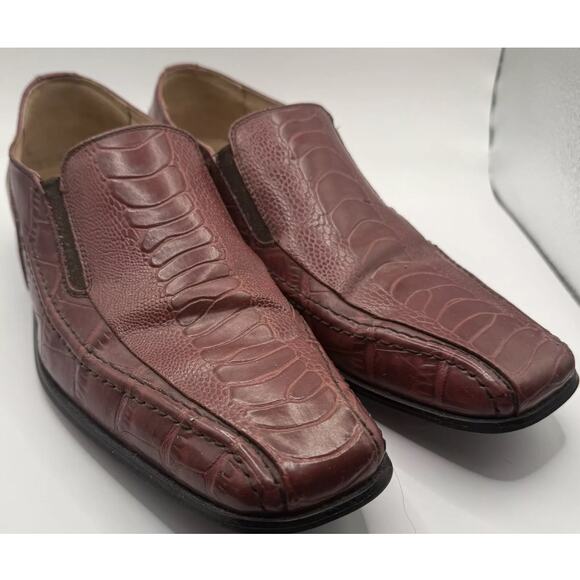 Stacy Adams Croc Embossed Slip On Mens Dress Shoes Size 11 brown Leather Loafers - Picture 2 of 14
